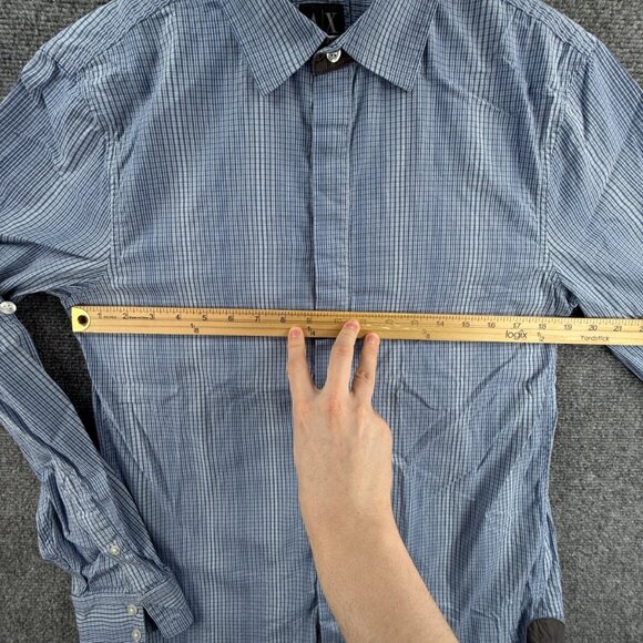 Armani Exchange Hidden Buttons Button Up Shirt Long Sleeve Blue Medium Slim Fit - Picture 5 of 16